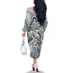 Australia Grey Butcherbird Family Matching Off The Shoulder Long Sleeve Dress and Hawaiian Shirt Eucalyptus Alba Indigenous Art - Aussie Hoodie