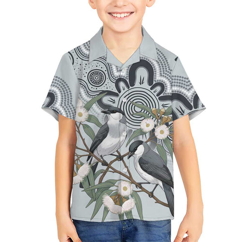 Australia Grey Butcherbird Family Matching Off The Shoulder Long Sleeve Dress and Hawaiian Shirt Eucalyptus Alba Indigenous Art - Aussie Hoodie