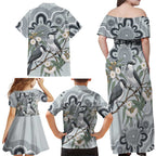 Australia Grey Butcherbird Family Matching Off Shoulder Maxi Dress and Hawaiian Shirt Eucalyptus Alba Indigenous Art - Aussie Hoodie