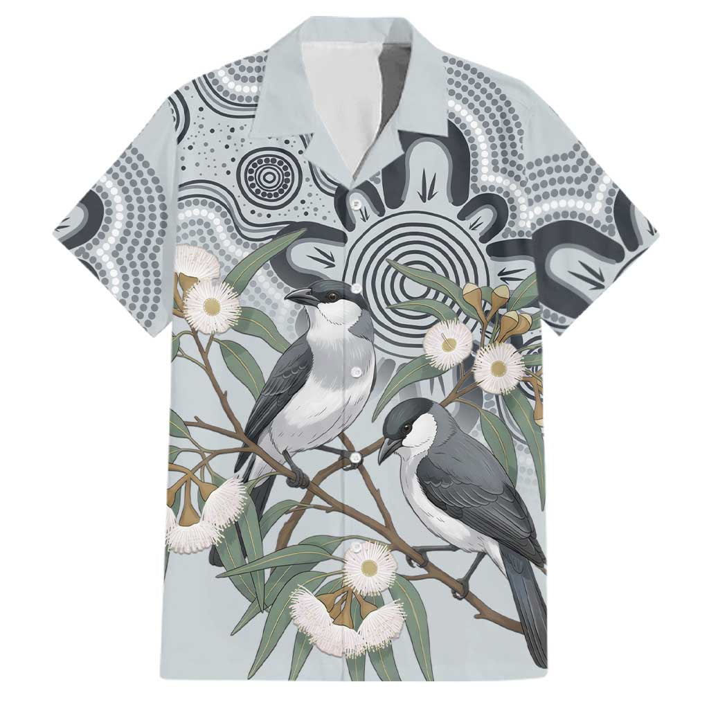 Australia Grey Butcherbird Family Matching Off Shoulder Maxi Dress and Hawaiian Shirt Eucalyptus Alba Indigenous Art - Aussie Hoodie