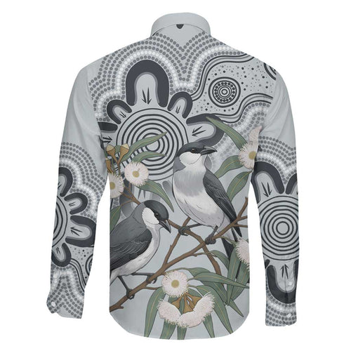 Australia Grey Butcherbird Family Matching Off Shoulder Maxi Dress and Hawaiian Shirt Eucalyptus Alba Indigenous Art - Aussie Hoodie