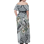 Australia Grey Butcherbird Family Matching Off Shoulder Maxi Dress and Hawaiian Shirt Eucalyptus Alba Indigenous Art - Aussie Hoodie