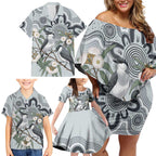 Australia Grey Butcherbird Family Matching Off Shoulder Short Dress and Hawaiian Shirt Eucalyptus Alba Indigenous Art - Aussie Hoodie