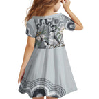 Australia Grey Butcherbird Family Matching Off Shoulder Short Dress and Hawaiian Shirt Eucalyptus Alba Indigenous Art - Aussie Hoodie