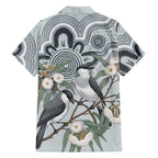 Australia Grey Butcherbird Family Matching Off Shoulder Short Dress and Hawaiian Shirt Eucalyptus Alba Indigenous Art - Aussie Hoodie