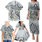 Australia Grey Butcherbird Family Matching Puletasi and Hawaiian Shirt Eucalyptus Alba Indigenous Art - Aussie Hoodie