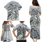 Australia Grey Butcherbird Family Matching Puletasi and Hawaiian Shirt Eucalyptus Alba Indigenous Art - Aussie Hoodie