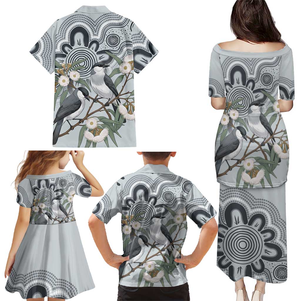Australia Grey Butcherbird Family Matching Puletasi and Hawaiian Shirt Eucalyptus Alba Indigenous Art - Aussie Hoodie