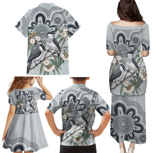 Australia Grey Butcherbird Family Matching Puletasi and Hawaiian Shirt Eucalyptus Alba Indigenous Art - Aussie Hoodie