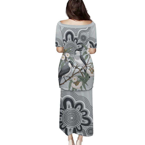 Australia Grey Butcherbird Family Matching Puletasi and Hawaiian Shirt Eucalyptus Alba Indigenous Art - Aussie Hoodie