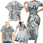 Australia Grey Butcherbird Family Matching Short Sleeve Bodycon Dress and Hawaiian Shirt Eucalyptus Alba Indigenous Art - Aussie Hoodie