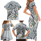 Australia Grey Butcherbird Family Matching Short Sleeve Bodycon Dress and Hawaiian Shirt Eucalyptus Alba Indigenous Art - Aussie Hoodie