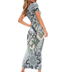 Australia Grey Butcherbird Family Matching Short Sleeve Bodycon Dress and Hawaiian Shirt Eucalyptus Alba Indigenous Art - Aussie Hoodie
