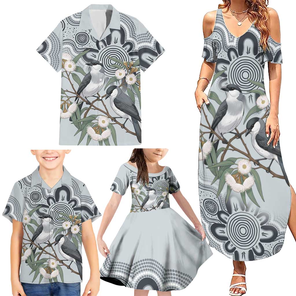 Australia Grey Butcherbird Family Matching Summer Maxi Dress and Hawaiian Shirt Eucalyptus Alba Indigenous Art - Aussie Hoodie