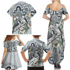 Australia Grey Butcherbird Family Matching Summer Maxi Dress and Hawaiian Shirt Eucalyptus Alba Indigenous Art - Aussie Hoodie