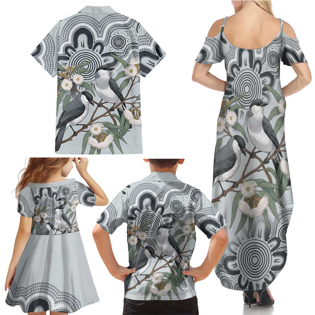 Australia Grey Butcherbird Family Matching Summer Maxi Dress and Hawaiian Shirt Eucalyptus Alba Indigenous Art - Aussie Hoodie