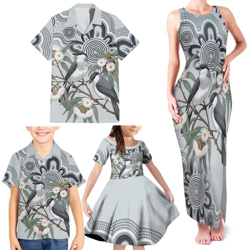 Australia Grey Butcherbird Family Matching Tank Maxi Dress and Hawaiian Shirt Eucalyptus Alba Indigenous Art - Aussie Hoodie