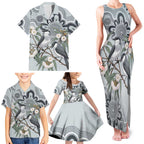 Australia Grey Butcherbird Family Matching Tank Maxi Dress and Hawaiian Shirt Eucalyptus Alba Indigenous Art - Aussie Hoodie
