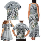 Australia Grey Butcherbird Family Matching Tank Maxi Dress and Hawaiian Shirt Eucalyptus Alba Indigenous Art - Aussie Hoodie