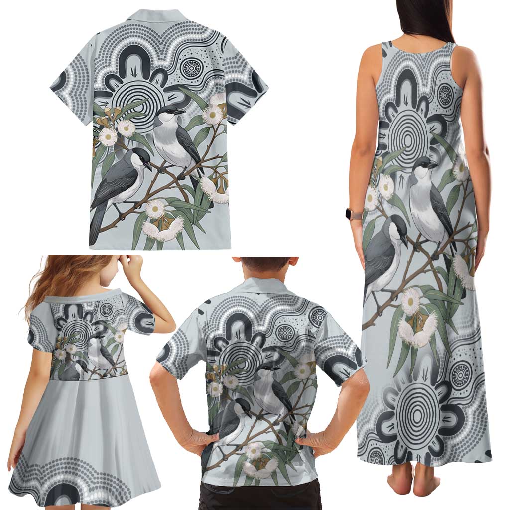 Australia Grey Butcherbird Family Matching Tank Maxi Dress and Hawaiian Shirt Eucalyptus Alba Indigenous Art - Aussie Hoodie