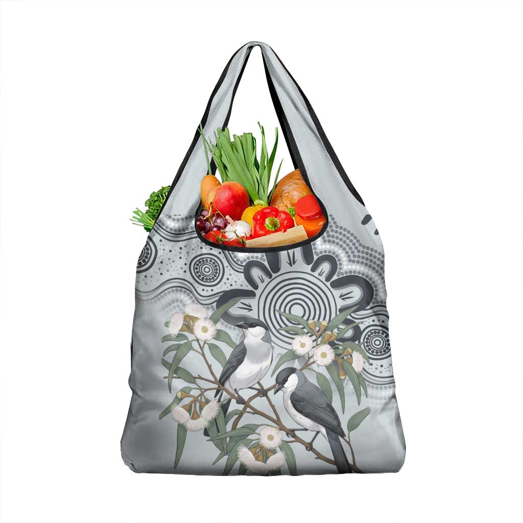 Australia Grey Butcherbird Grocery Bag Eucalyptus Alba Indigenous Art - Aussie Hoodie