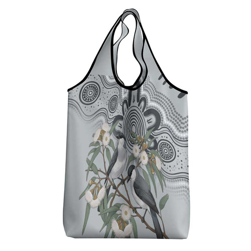Australia Grey Butcherbird Grocery Bag Eucalyptus Alba Indigenous Art - Aussie Hoodie