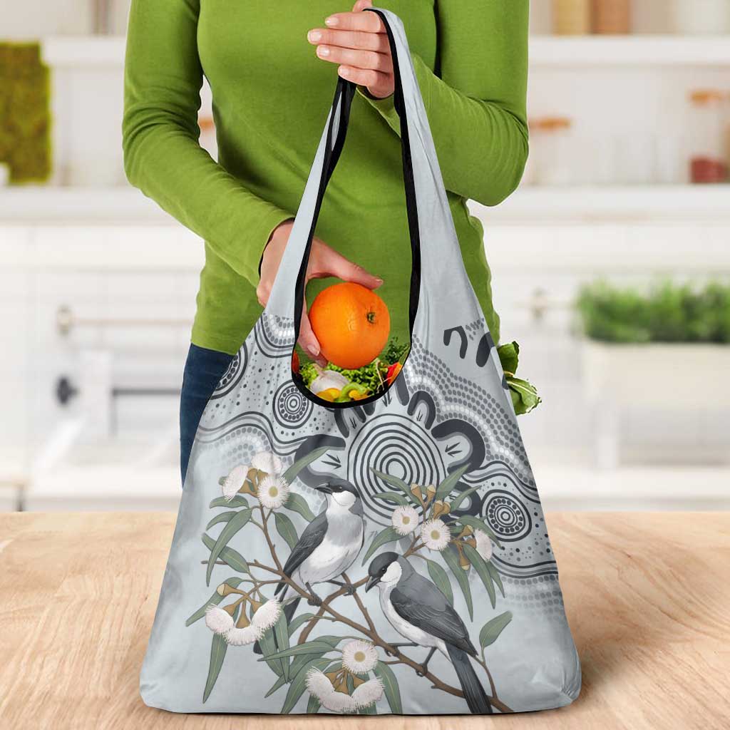 Australia Grey Butcherbird Grocery Bag Eucalyptus Alba Indigenous Art - Aussie Hoodie