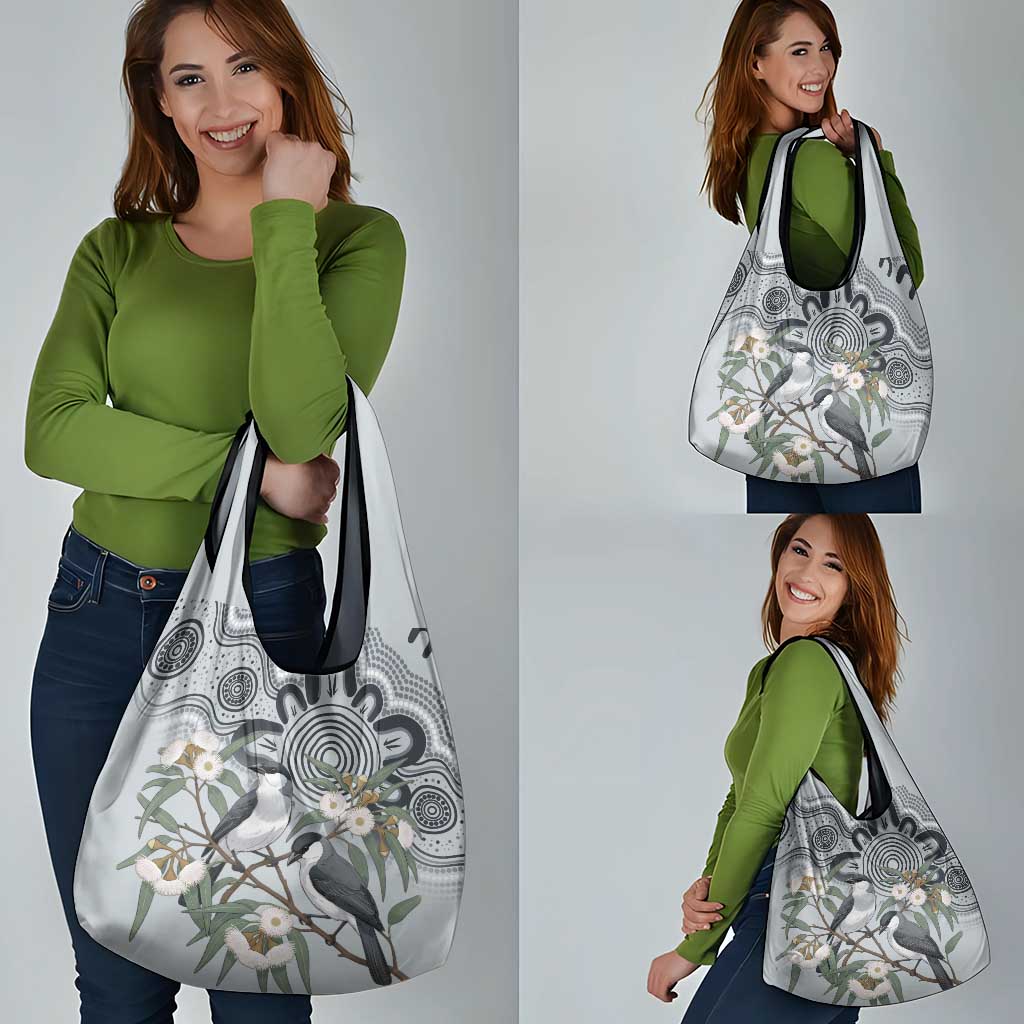 Australia Grey Butcherbird Grocery Bag Eucalyptus Alba Indigenous Art - Aussie Hoodie