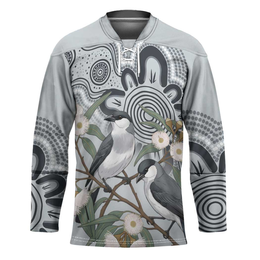 Australia Grey Butcherbird Hockey Jersey Eucalyptus Alba Indigenous Art - Aussie Hoodie