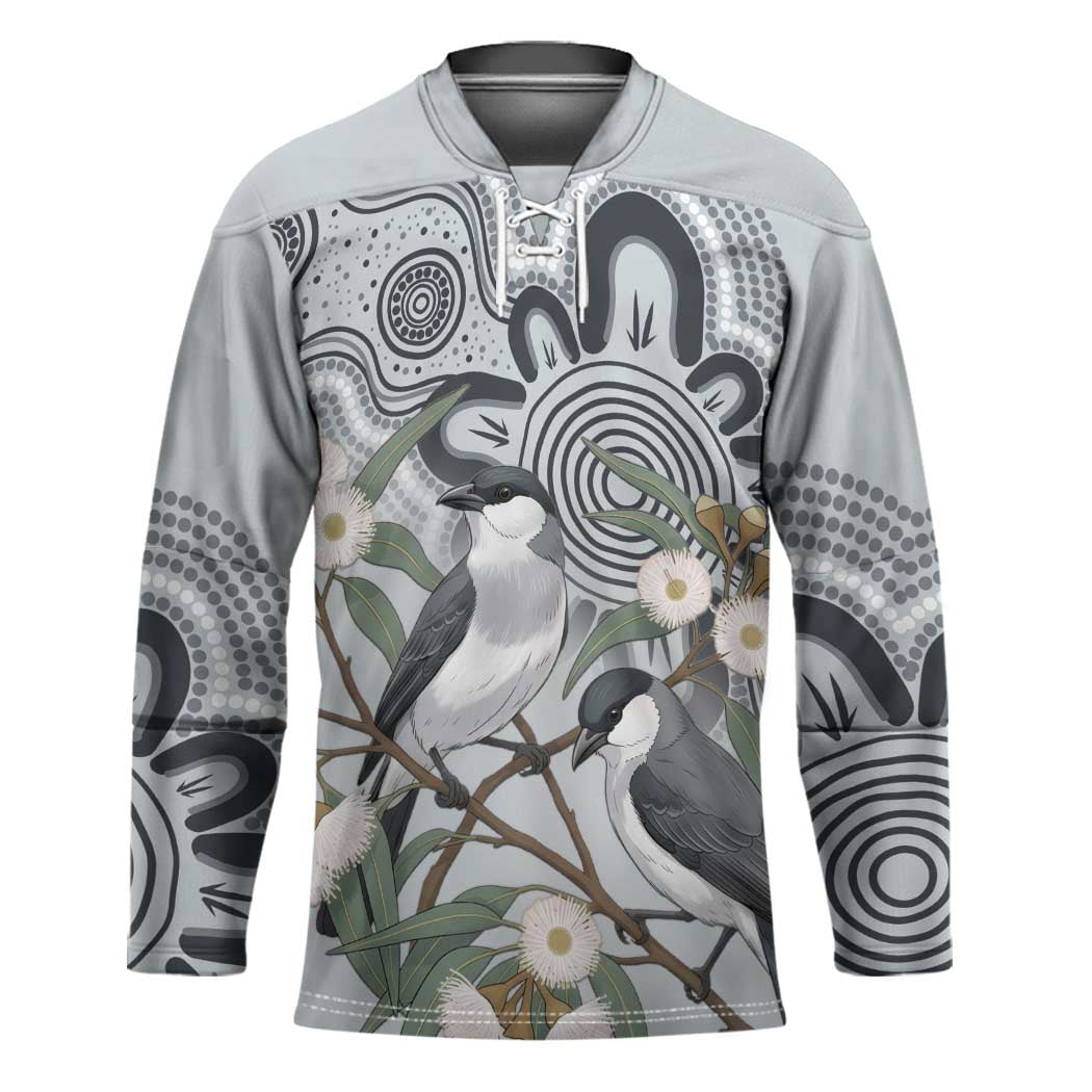 Australia Grey Butcherbird Hockey Jersey Eucalyptus Alba Indigenous Art - Aussie Hoodie