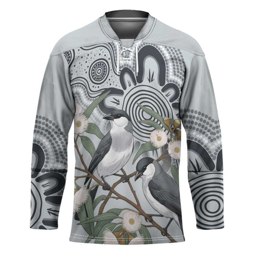 Australia Grey Butcherbird Hockey Jersey Eucalyptus Alba Indigenous Art - Aussie Hoodie