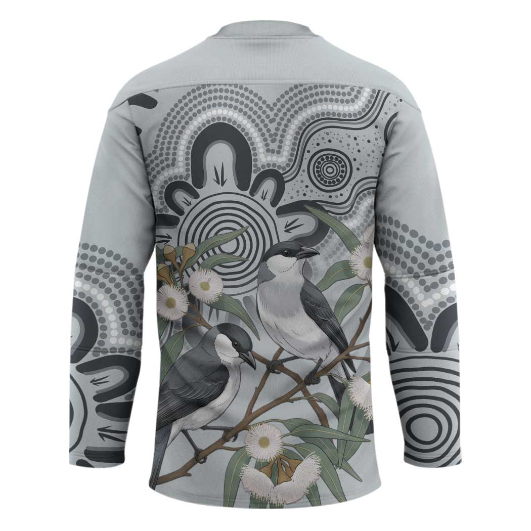 Australia Grey Butcherbird Hockey Jersey Eucalyptus Alba Indigenous Art - Aussie Hoodie