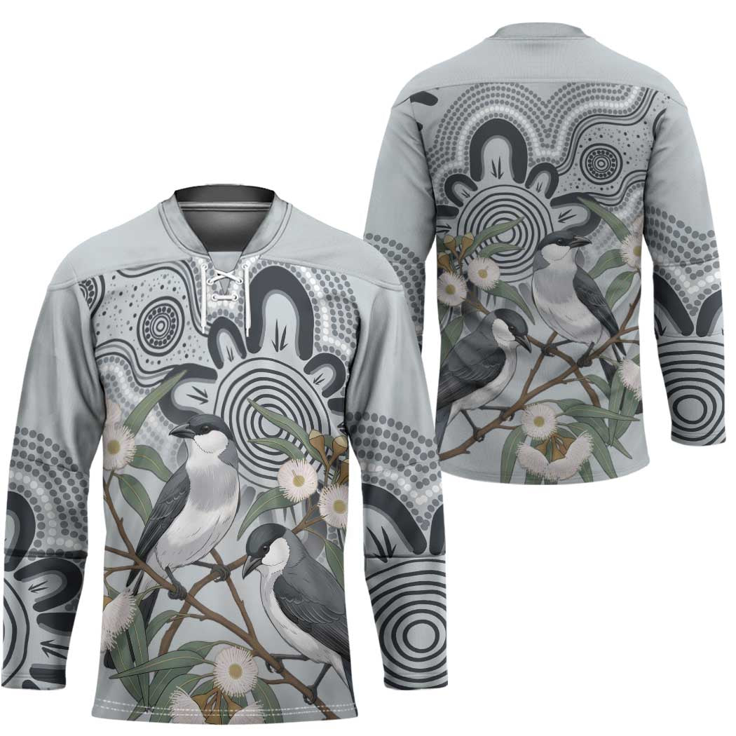 Australia Grey Butcherbird Hockey Jersey Eucalyptus Alba Indigenous Art - Aussie Hoodie