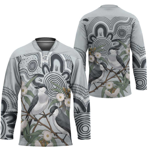 Australia Grey Butcherbird Hockey Jersey Eucalyptus Alba Indigenous Art - Aussie Hoodie