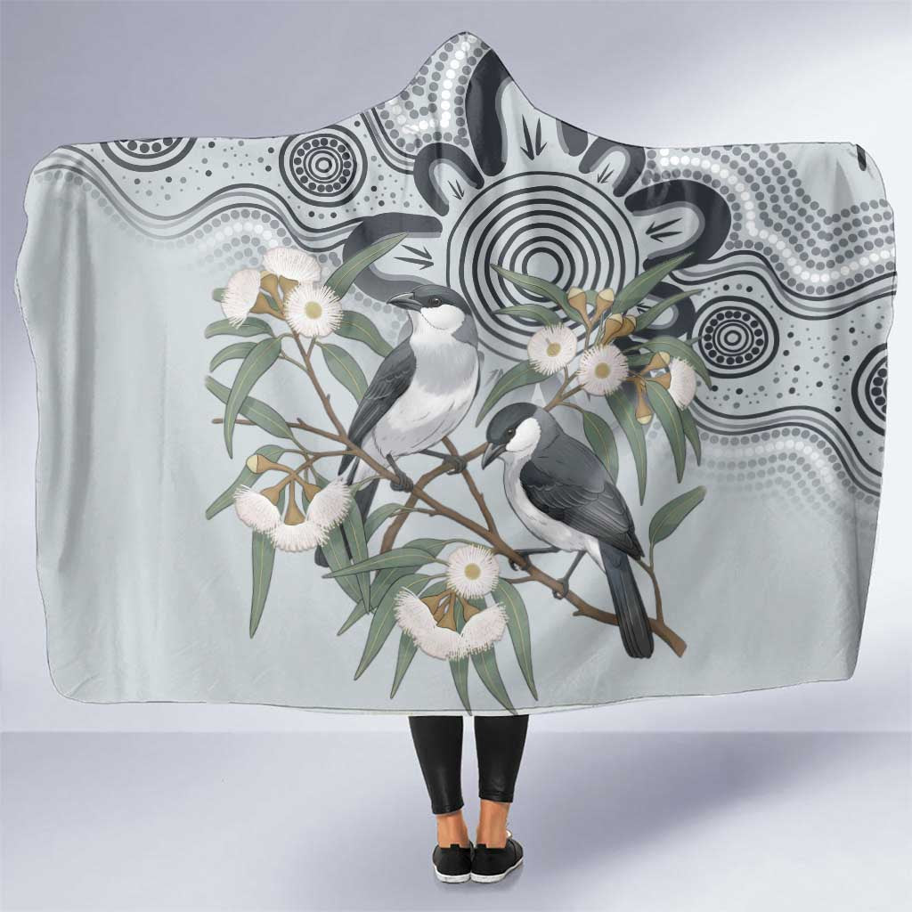 Australia Grey Butcherbird Hooded Blanket Eucalyptus Alba Indigenous Art - Aussie Hoodie