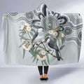 Australia Grey Butcherbird Hooded Blanket Eucalyptus Alba Indigenous Art - Aussie Hoodie