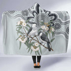 Australia Grey Butcherbird Hooded Blanket Eucalyptus Alba Indigenous Art - Aussie Hoodie