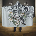 Australia Grey Butcherbird Hooded Blanket Eucalyptus Alba Indigenous Art - Aussie Hoodie