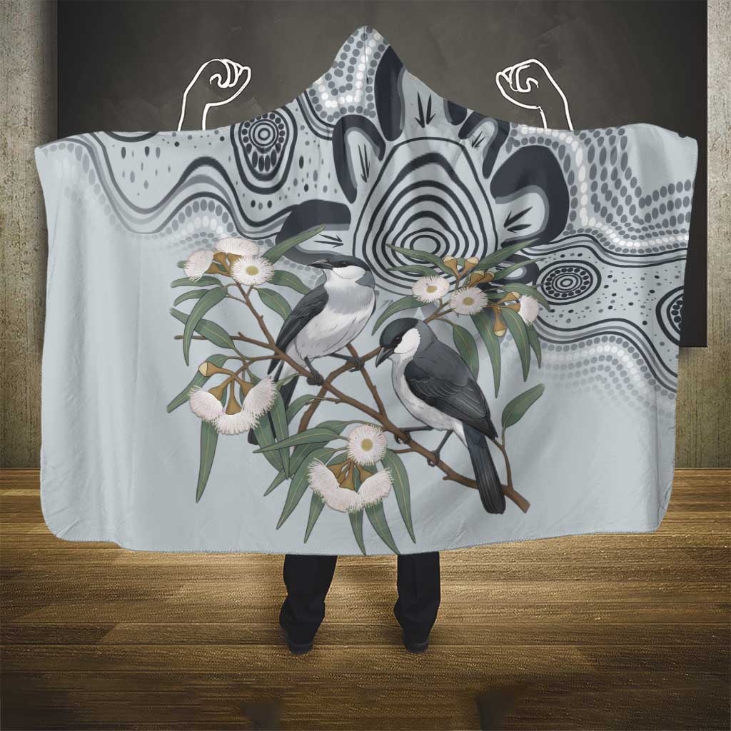 Australia Grey Butcherbird Hooded Blanket Eucalyptus Alba Indigenous Art - Aussie Hoodie