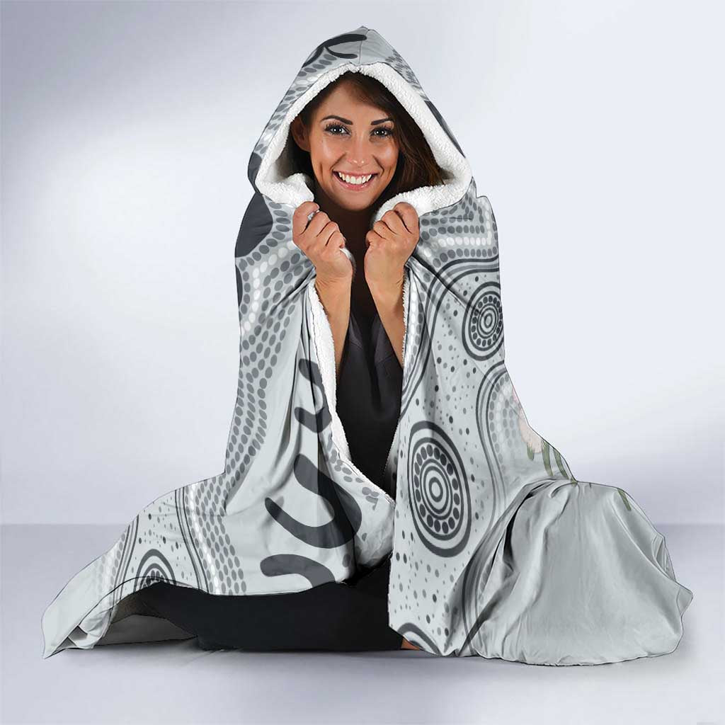 Australia Grey Butcherbird Hooded Blanket Eucalyptus Alba Indigenous Art - Aussie Hoodie