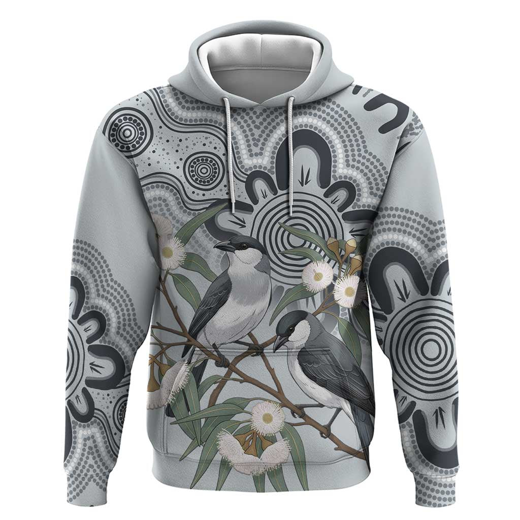 Australia Grey Butcherbird Hoodie Eucalyptus Alba Indigenous Art - Aussie Hoodie
