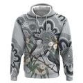 Australia Grey Butcherbird Hoodie Eucalyptus Alba Indigenous Art - Aussie Hoodie