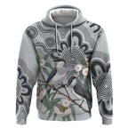 Australia Grey Butcherbird Hoodie Eucalyptus Alba Indigenous Art - Aussie Hoodie