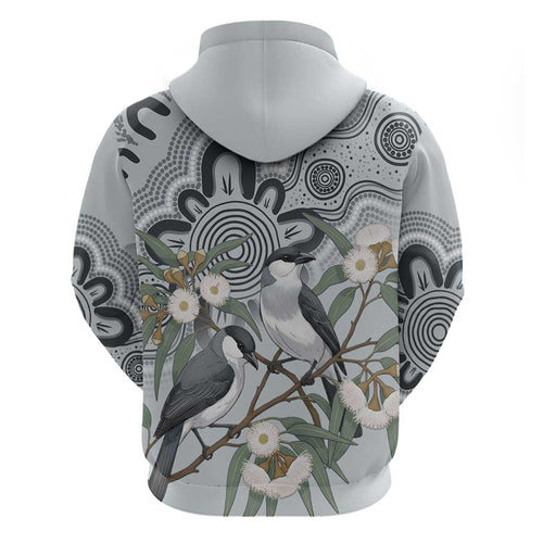 Australia Grey Butcherbird Hoodie Eucalyptus Alba Indigenous Art - Aussie Hoodie