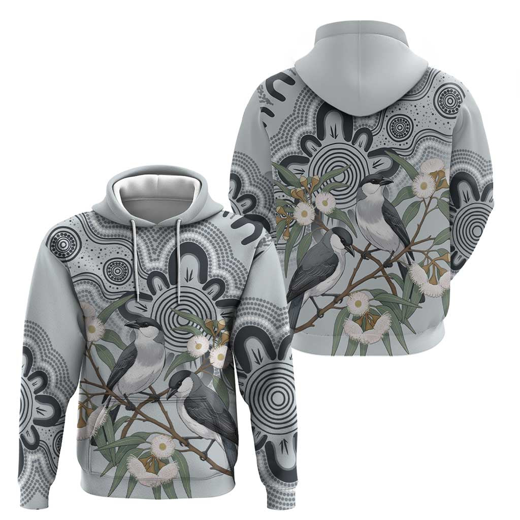 Australia Grey Butcherbird Hoodie Eucalyptus Alba Indigenous Art - Aussie Hoodie