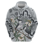 Australia Grey Butcherbird Hoodie Eucalyptus Alba Indigenous Art - Aussie Hoodie