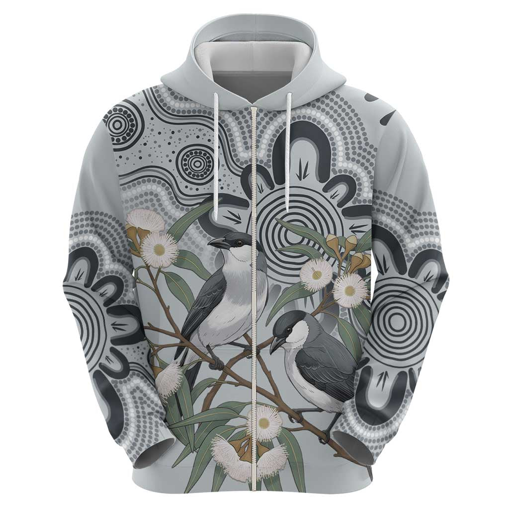 Australia Grey Butcherbird Hoodie Eucalyptus Alba Indigenous Art - Aussie Hoodie