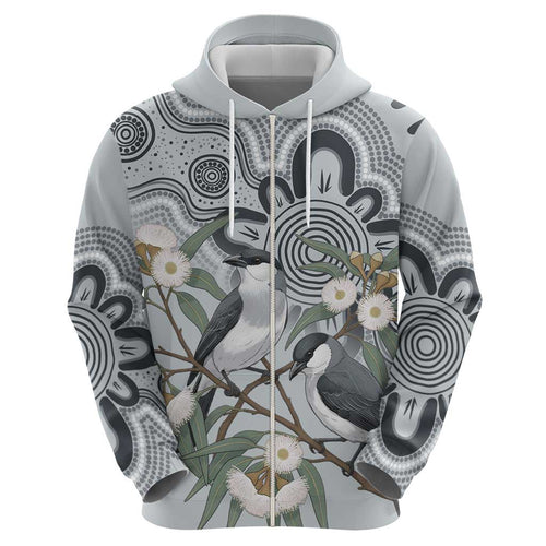 Australia Grey Butcherbird Hoodie Eucalyptus Alba Indigenous Art - Aussie Hoodie