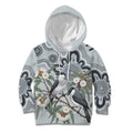 Australia Grey Butcherbird Kid Hoodie Eucalyptus Alba Indigenous Art - Aussie Hoodie