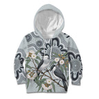 Australia Grey Butcherbird Kid Hoodie Eucalyptus Alba Indigenous Art - Aussie Hoodie
